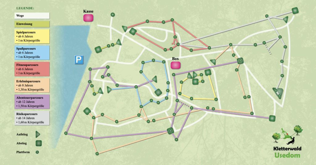 Lageplan Kletterwald, Karte, Parcours Übersicht